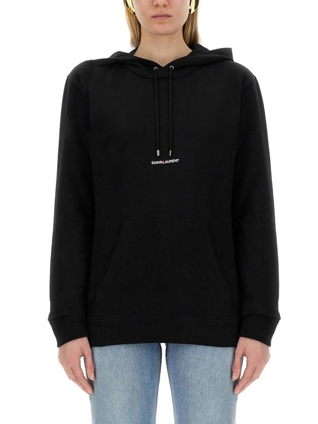 Saint Laurent Signature Logo Hooded Top Black