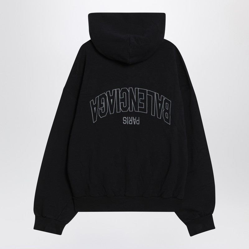 Balenciaga Washed Black Flipped Uni Regular Fit Zip Hoodie Women
