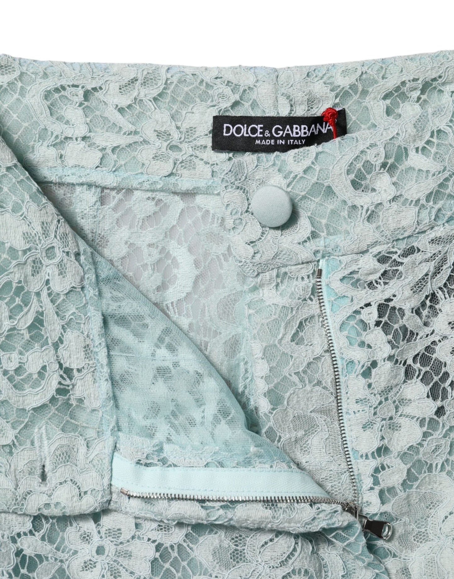 Dolce & Gabbana Mint Green Cotton Floral Lace Trousers Women's Pants