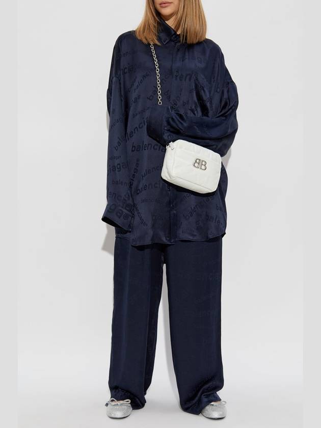Balenciaga Balenciaga Silk Shirt With Logo, Women's, Navy Blue