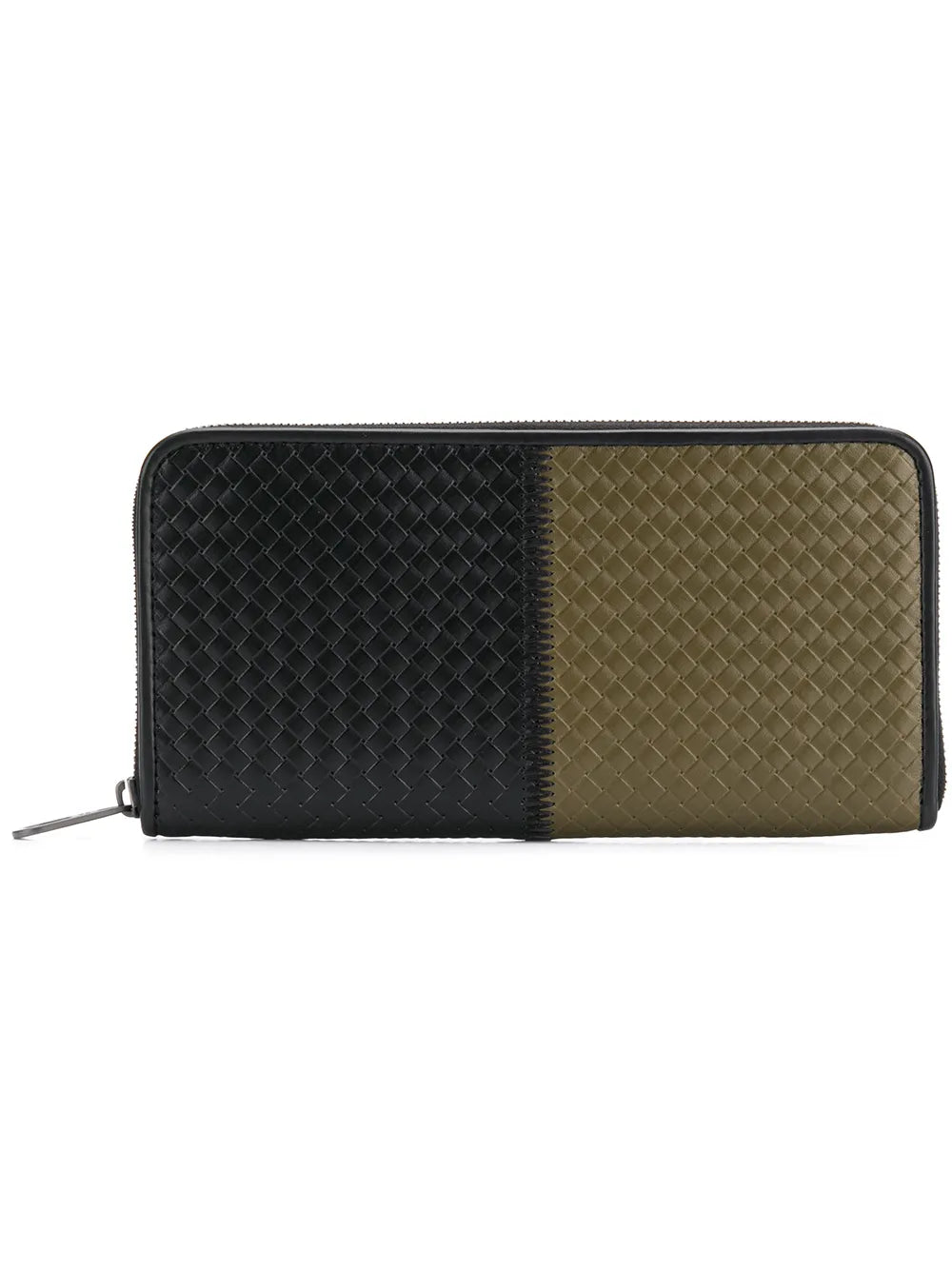 Bottega Veneta Two Tone Leather Continental Zip Around Wallet ONE SIZE Black,Brown