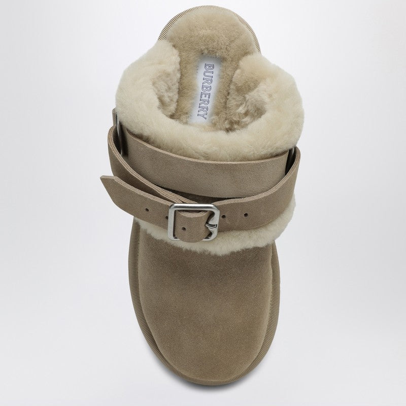 Burberry Chubby Mule In Suede And Beige Shearling Women