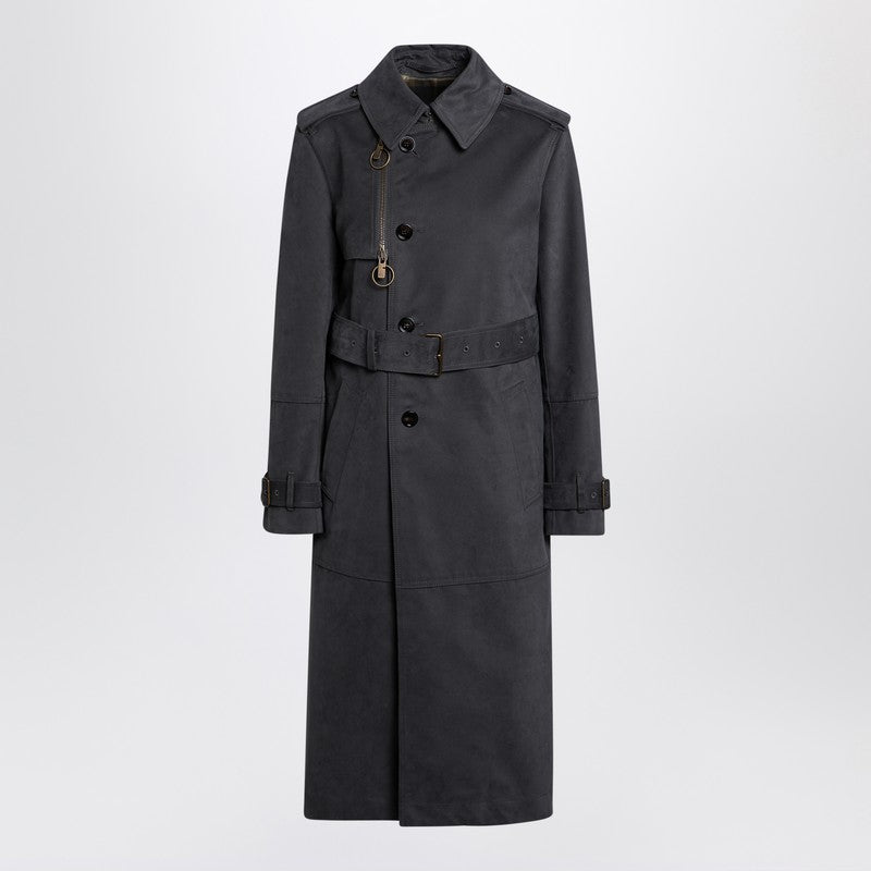 Burberry Long Ash-Coloured Cotton And Nylon Trench Coat Women