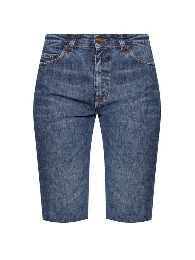 Saint Laurent Women's Knee Length Denim Cotton Shorts Blue