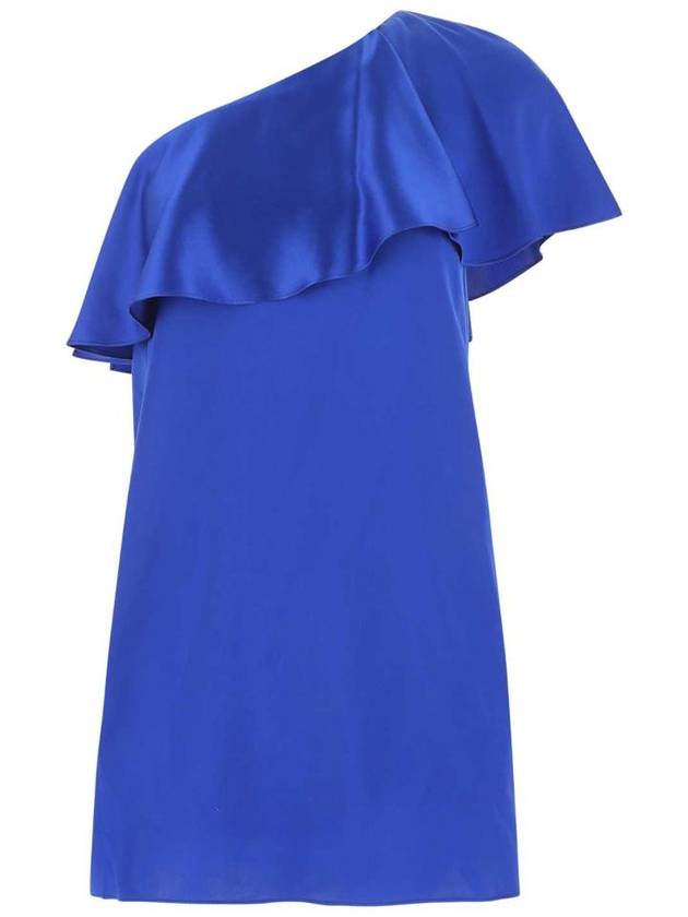 Saint Laurent Ruffled One Shoulder Midi Dress Blue