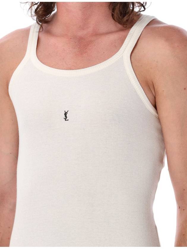 Saint Laurent Embroidered Logo Sleeveless White