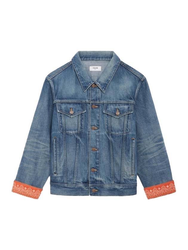 CELINE Union Washing Bandana Trucker Denim Jacket Blue