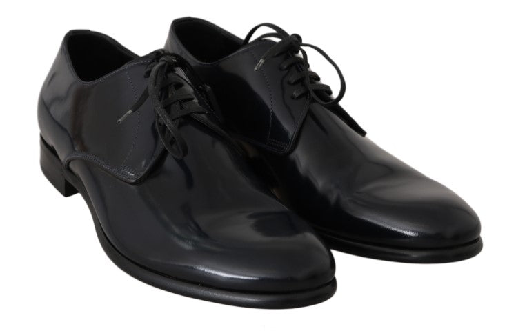 Dolce & Gabbana Blue Leather Polished Dress Derby Men's Shoes