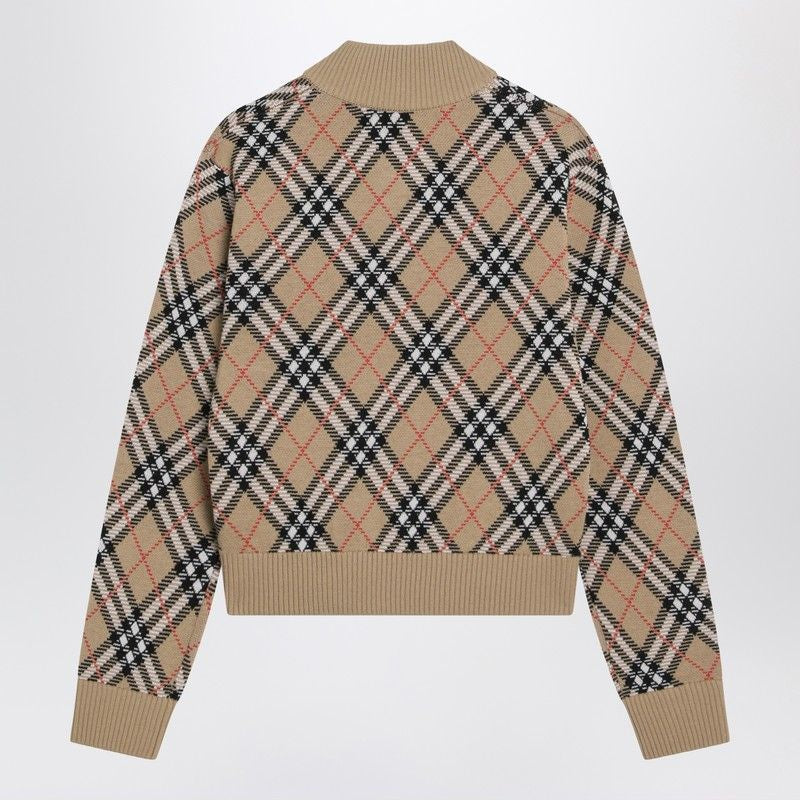 BURBERRY Check Wool Zip-Up Cardigan for Women