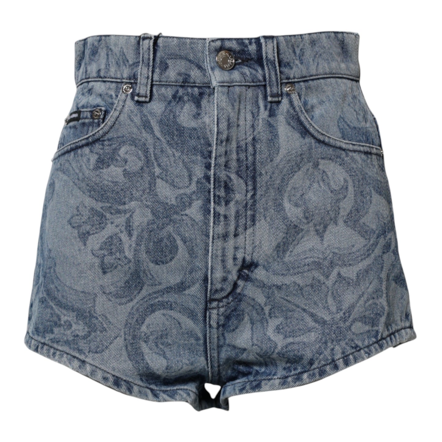 Dolce & Gabbana Blue Floral Print Denim Cotton Hot Pants Women's Shorts