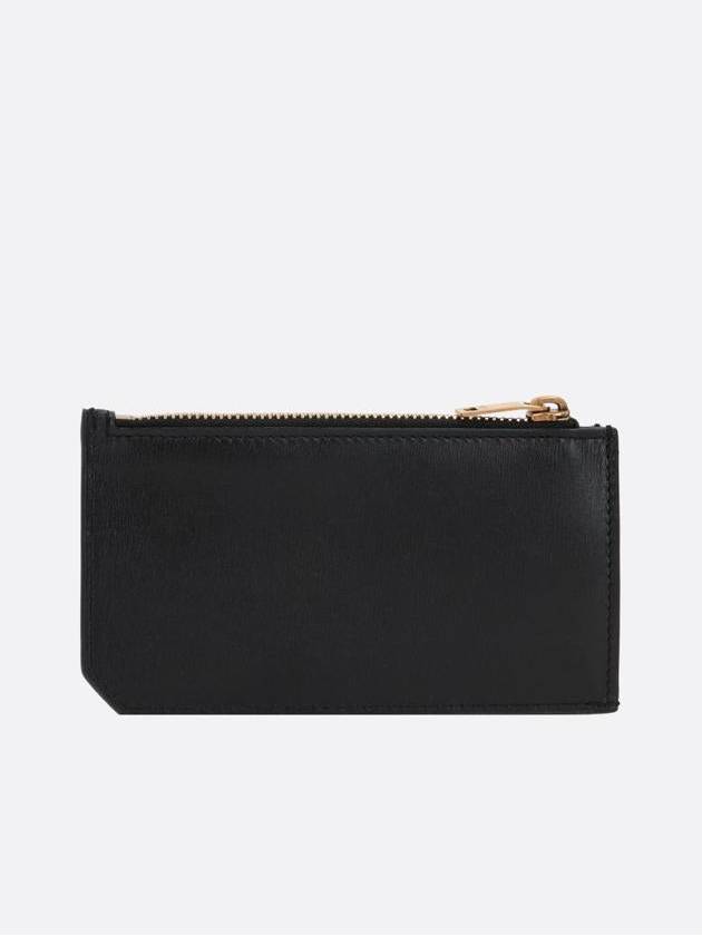 Saint Laurent Monogram Leather Gold Zipper Card Wallet Black