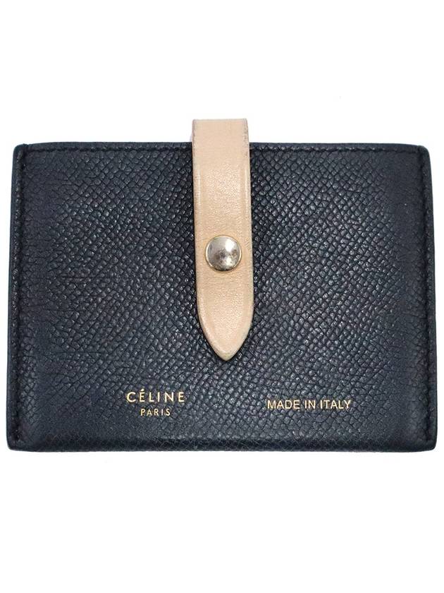 CELINE Celine 10A573A15 07DN Dark Navy Color Grain Calfskin Accordion Strap Card Wallet