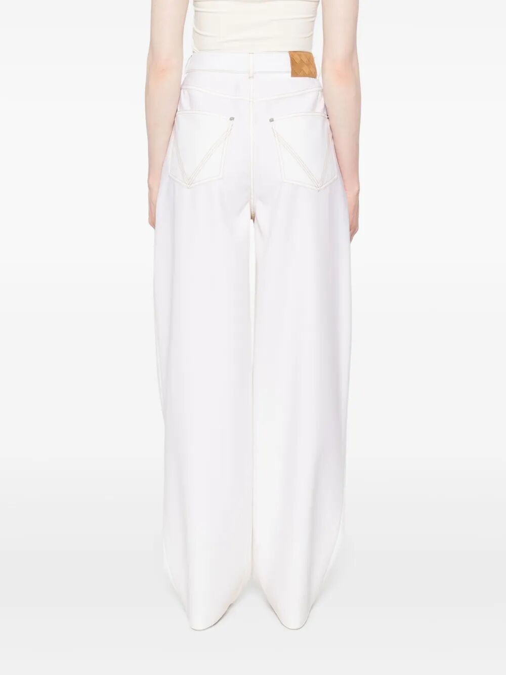 BOTTEGA VENETA Wide-Leg Wool Trousers with Contrast Stitching