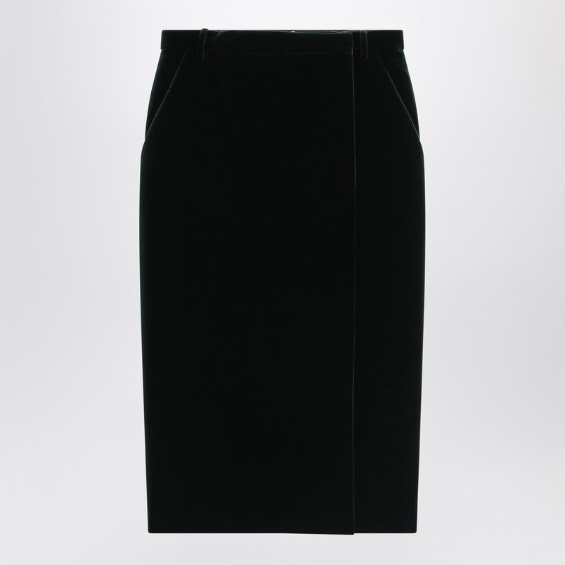 Saint Laurent Green Velvet Wrap Midi Skirt Women