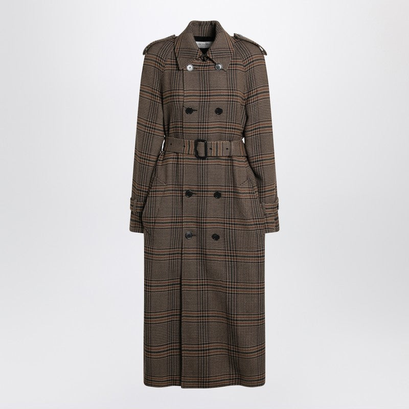 Saint Laurent Double-Breasted Coat In Prince Of Wales Wool Women