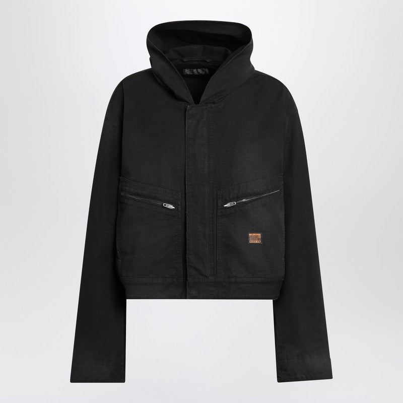 Balenciaga Cropped Jacket With Hood In Black Women