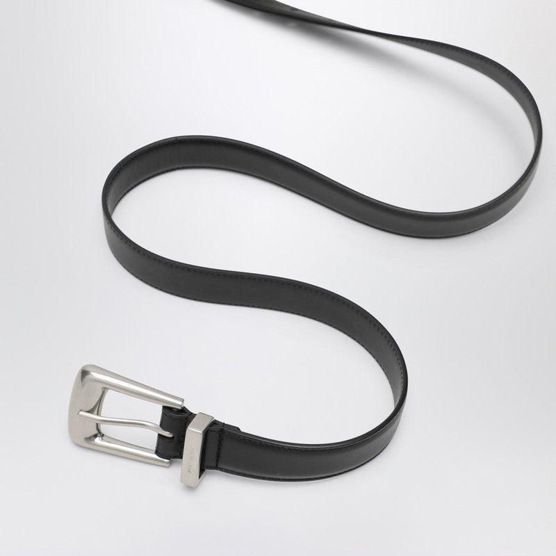 Saint Laurent Smooth Black Leather Folk Belt Men