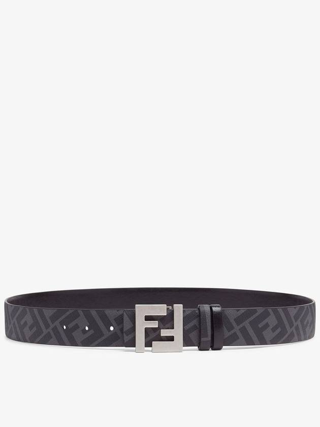 Fendi FF Square Buckle Reversible Leather Canvas Belt Black