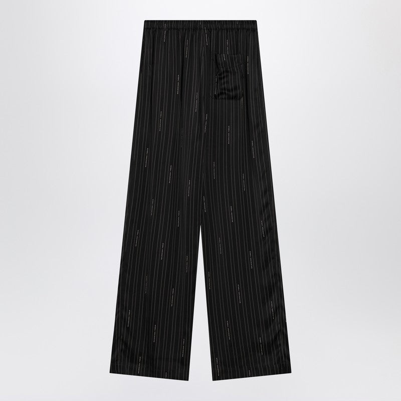 Balenciaga Soft Pinstriped Black Pants With Logo Women