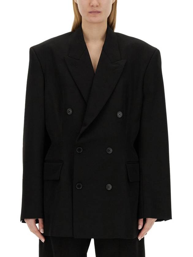 Balenciaga Cinched Double Breasted Wool Jacket Black