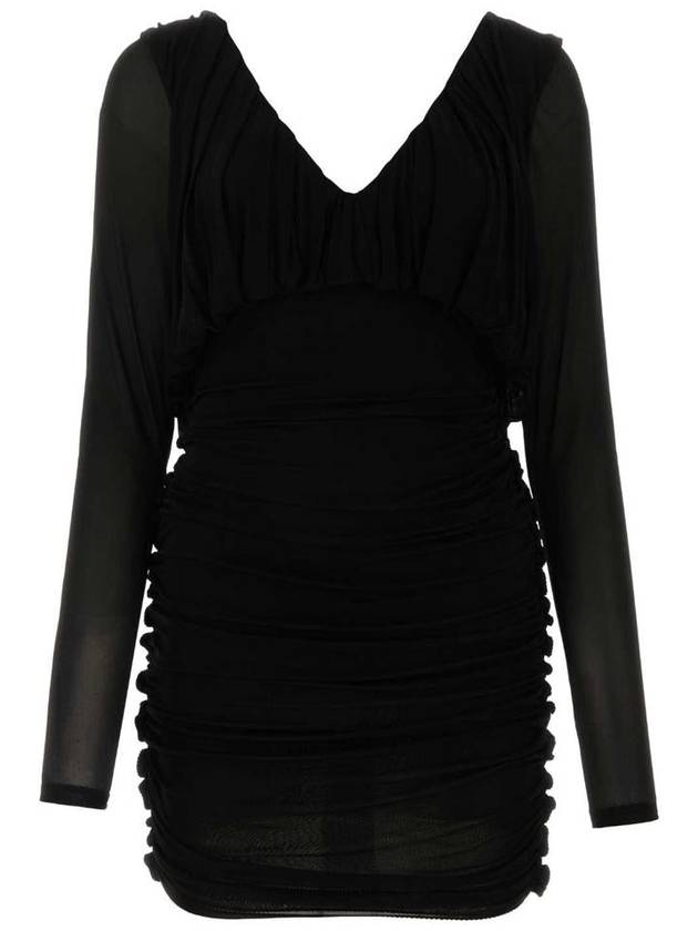 Saint Laurent V-Neck Drape Short Dress Black