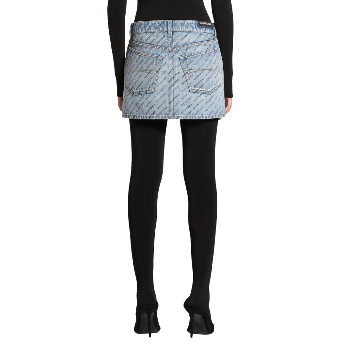 Balenciaga Logo Print Denim Skirt Women