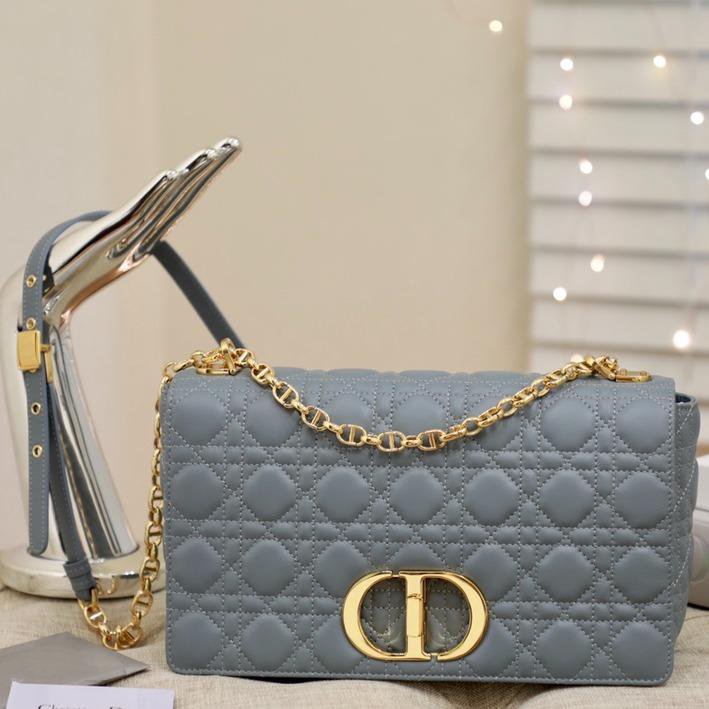 DIOR LARGE CARO BAG 28 GRAY SUPPLE CANNAGE CALFSKIN
