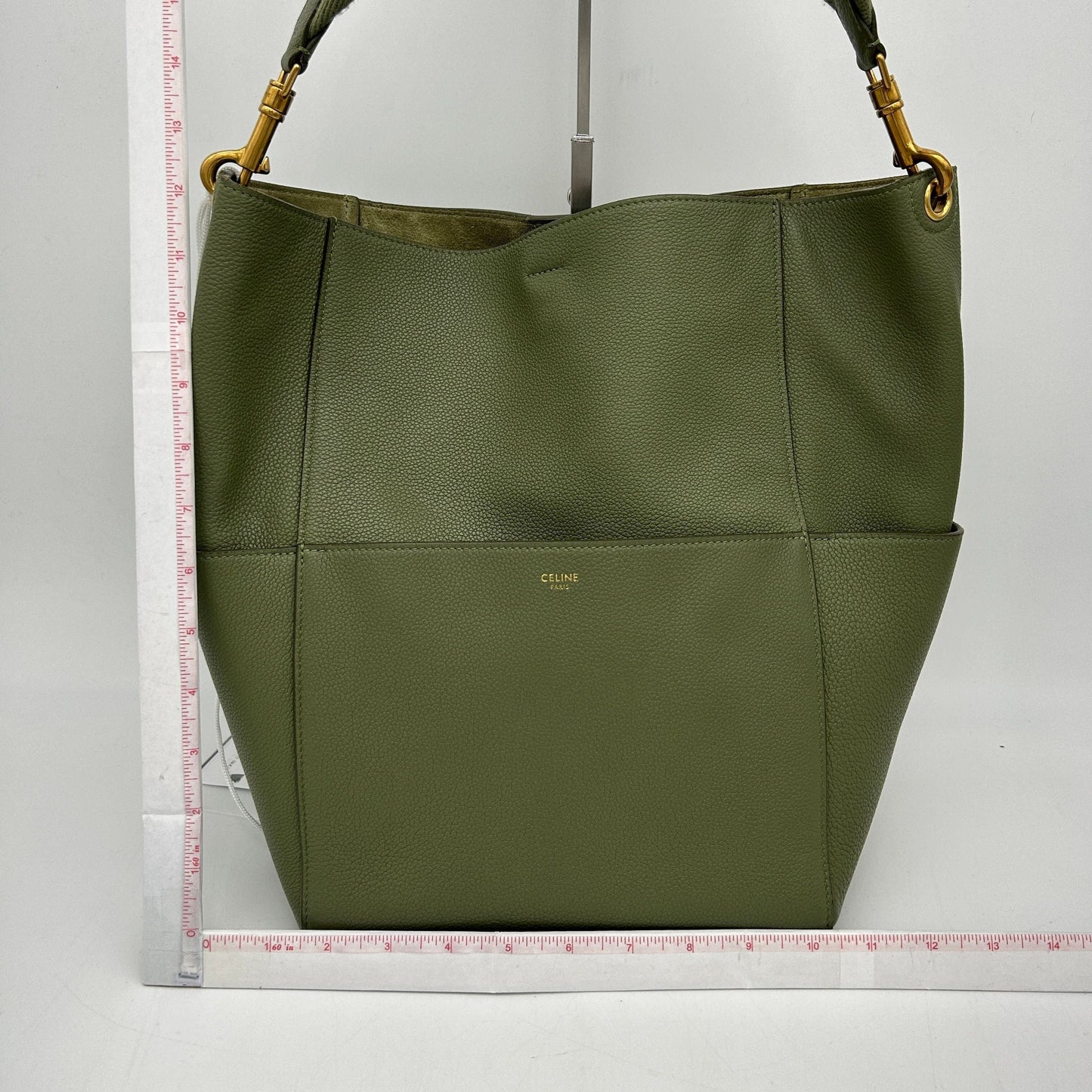 CELINE Soft Grained Calfskin Sangle Bucket Bag Light Khaki LA36440