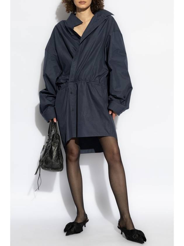 Balenciaga Balenciaga Cotton Dress With Draping, Women's, Navy Blue