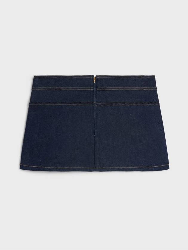 CELINE Trapeze Raw Wash Denim A-Line Skirt Rinsed