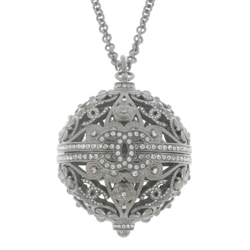Chanel Ball Pendant Halsband Lock B22C Coco CC Mark COCO Flowers Rope Line Stone 80cm Antique Silver Accessories Jewelry