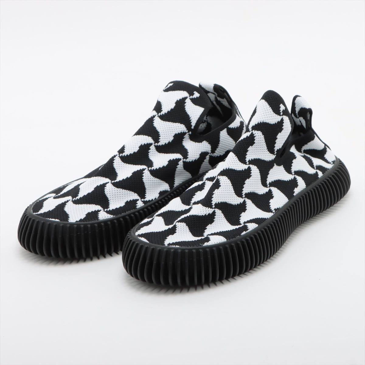 Bottega Veneta Fabric Slippon 43 Men Black x White Lattice Slippers