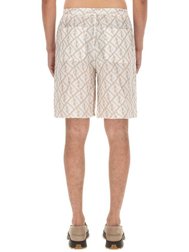 Fendi Logo Monogram Linen Bermuda Shorts Beige
