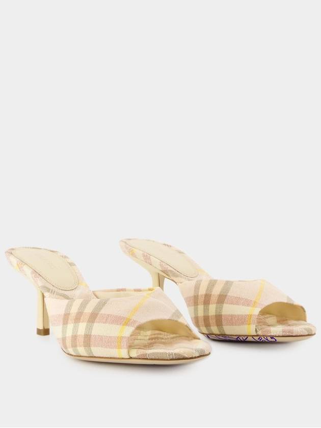 Burberry Mews Checked Linen Blend Low Kitten Heel Mule Teacup