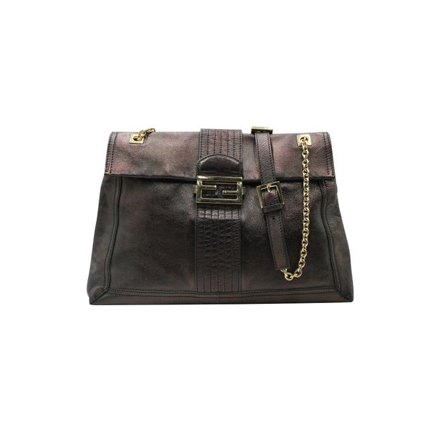 FENDI Maxi Baquette In Metallic Bronze With Gold Hardware