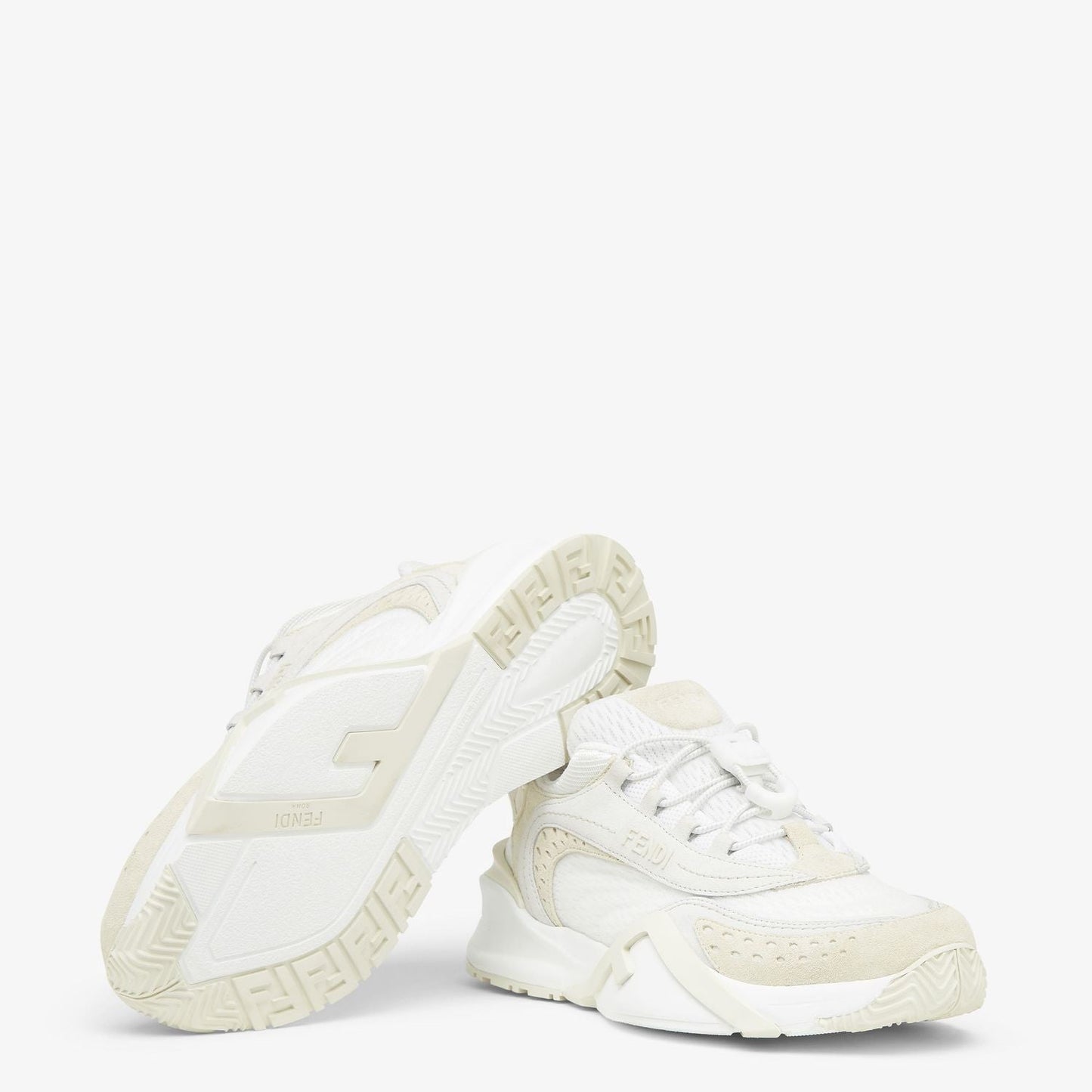 FENDI Ivory Mesh and Suede Flow Runner Sneakers for Women