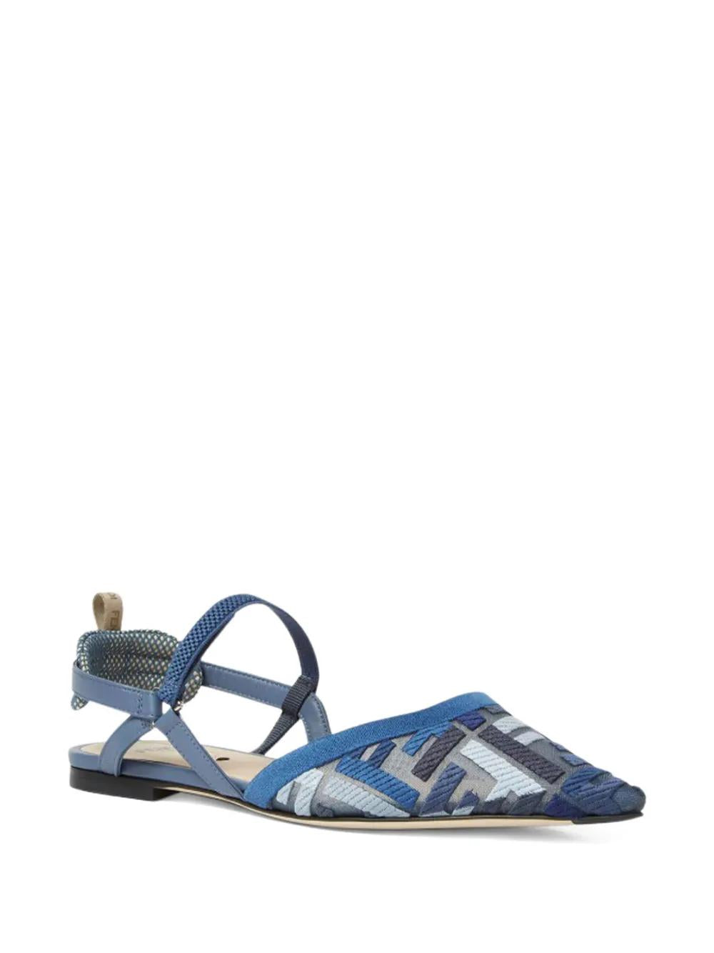 FENDI Embroidered Slingback Flat with Mesh