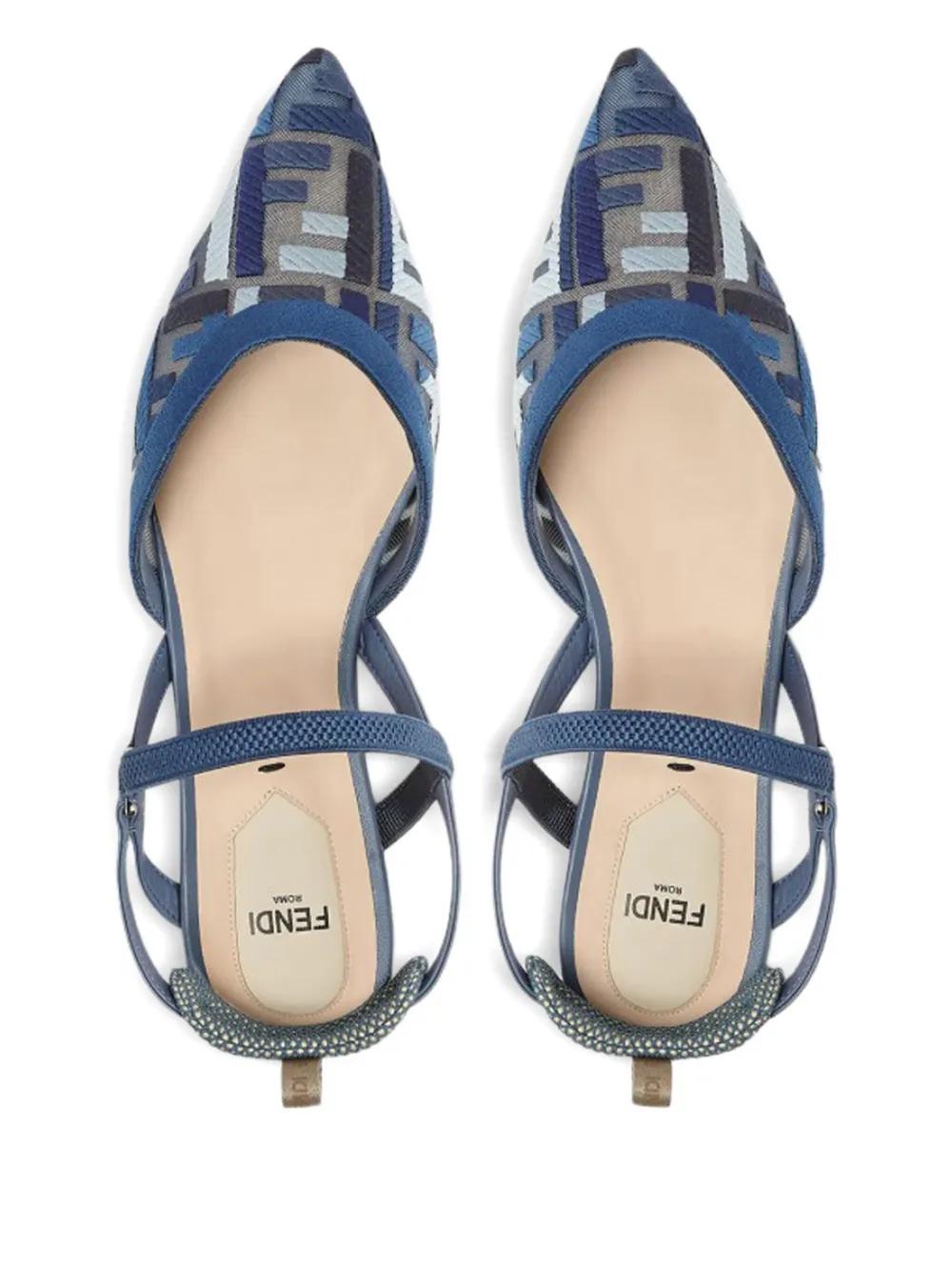 FENDI Embroidered Slingback Flat with Mesh