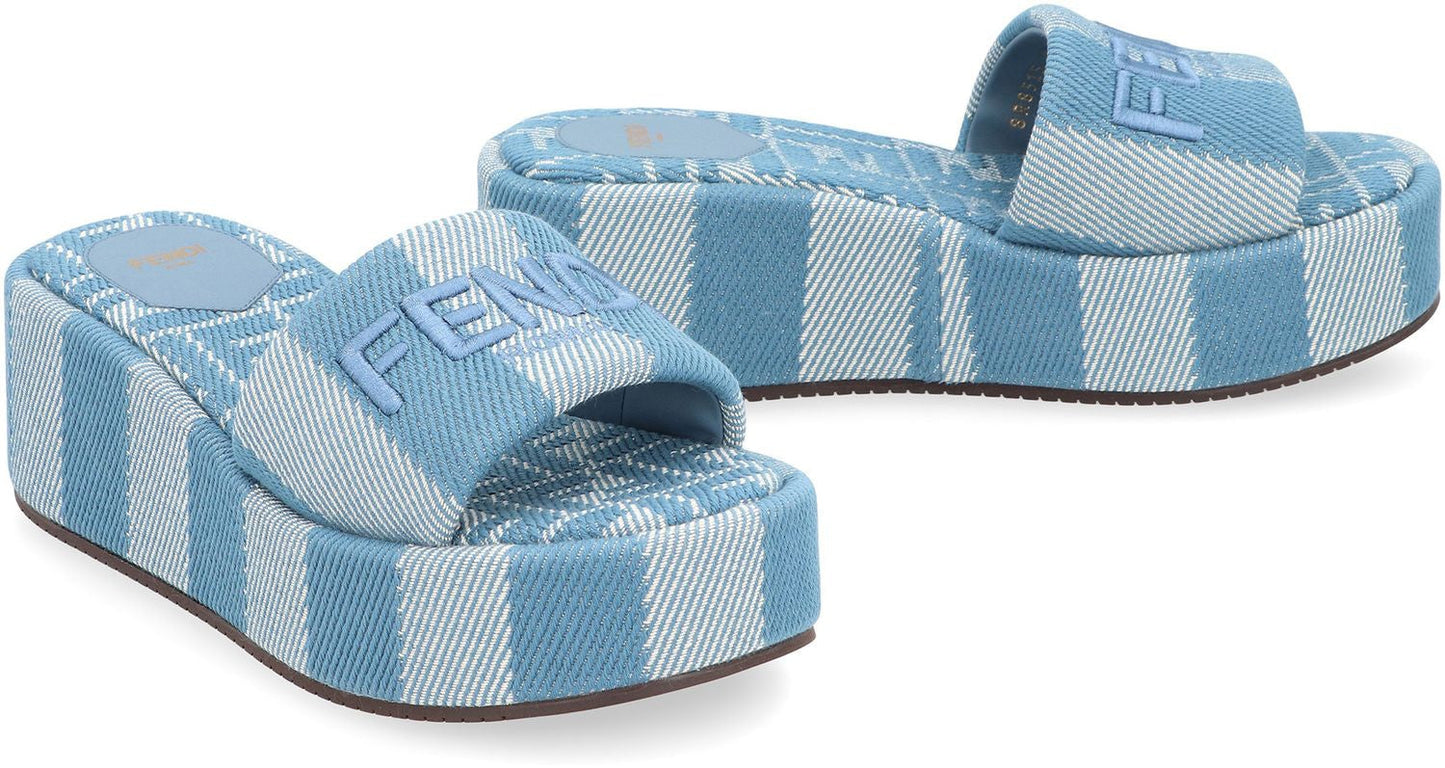 FENDI Denim-Effect Slide Sandals for Women