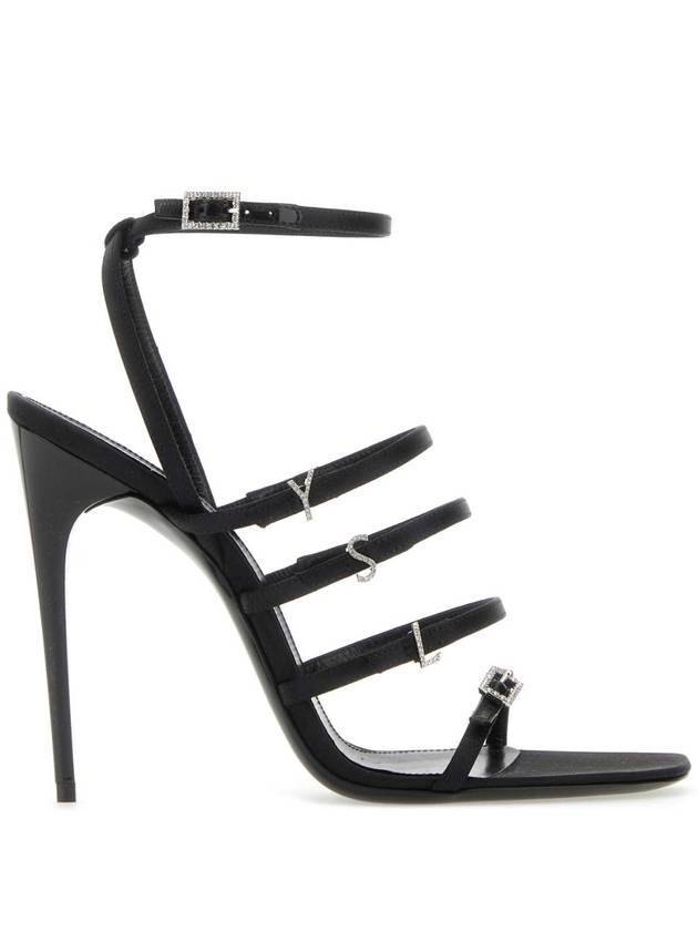 Saint Laurent Jerry Logo Satin Sandals Heel Black