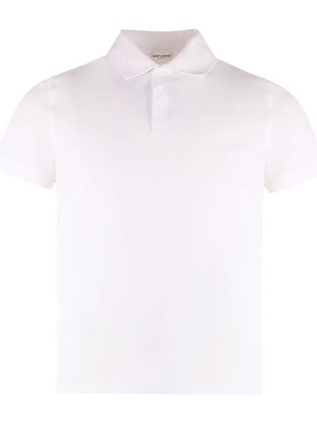 Saint Laurent Men's Monogram Cotton Short Sleeve Polo Shirt White