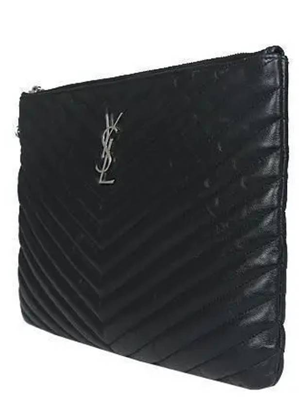 Saint Laurent 559193 YSL silver logo black leather mattrasse clutch bag