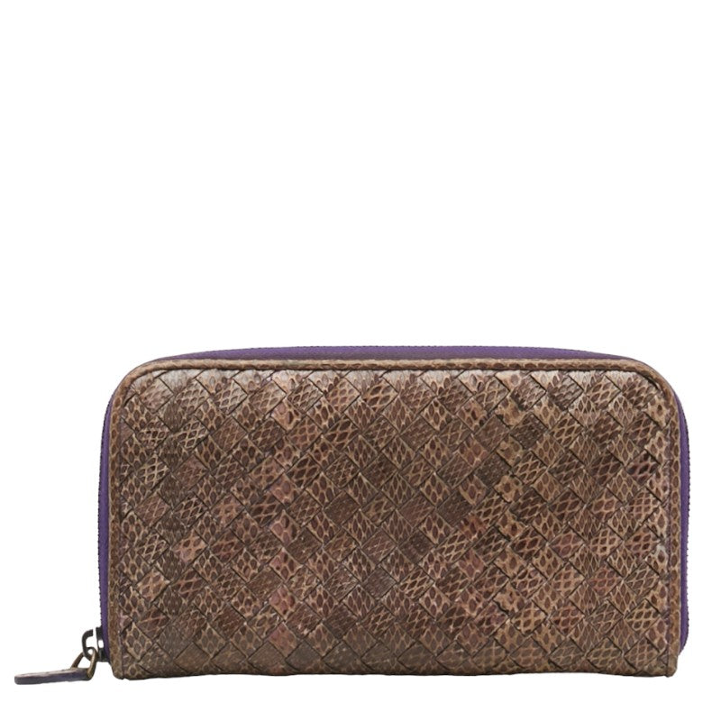 Bottega Veneta Intrecciato Long Zip Wallet in Snakeskin Leather Purple