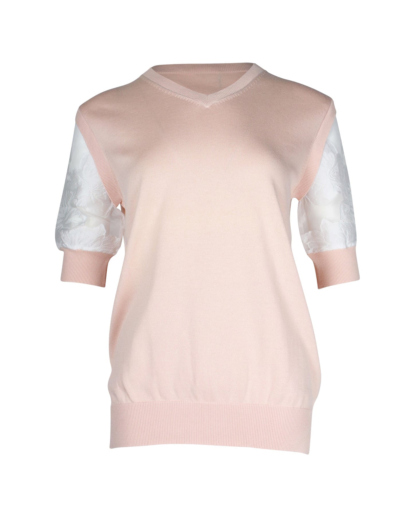 Chloe V-neck Sheer Short Sleeve Top in Pink Cotton