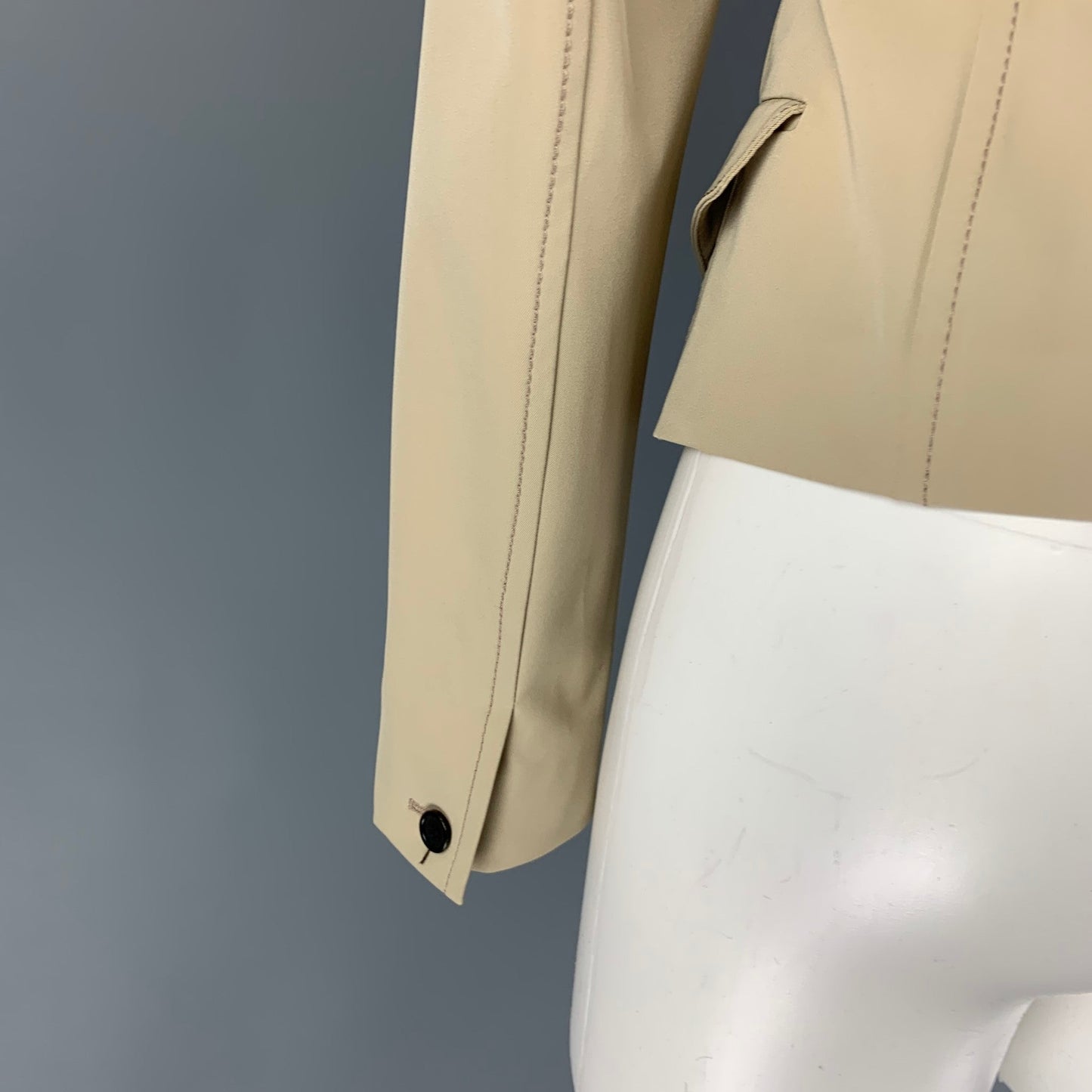 PRADA Size 4 Beige Polyester Contrast Stitch Jacket