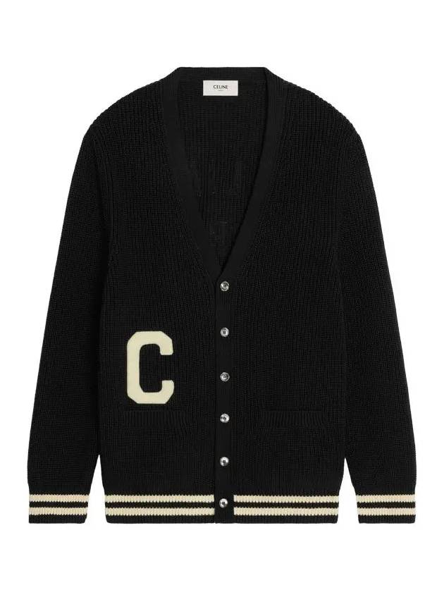 CELINE Logo Patch Long College Cardigan Black