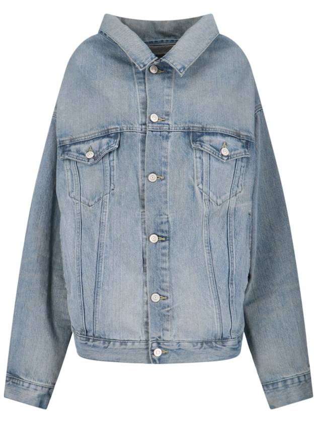 Balenciaga Off-Shoulder Denim Jacket Blue