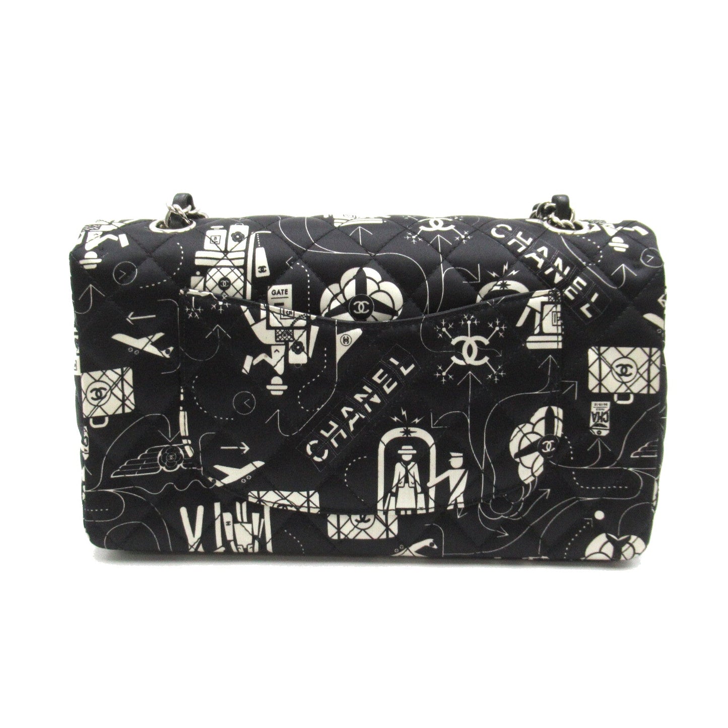 Chanel Airline W flap chain shoulder Shoulder bag Others Satin Black White Silver hardware