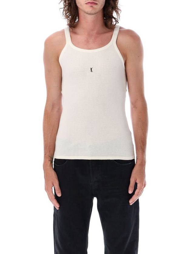 Saint Laurent Embroidered Logo Sleeveless White