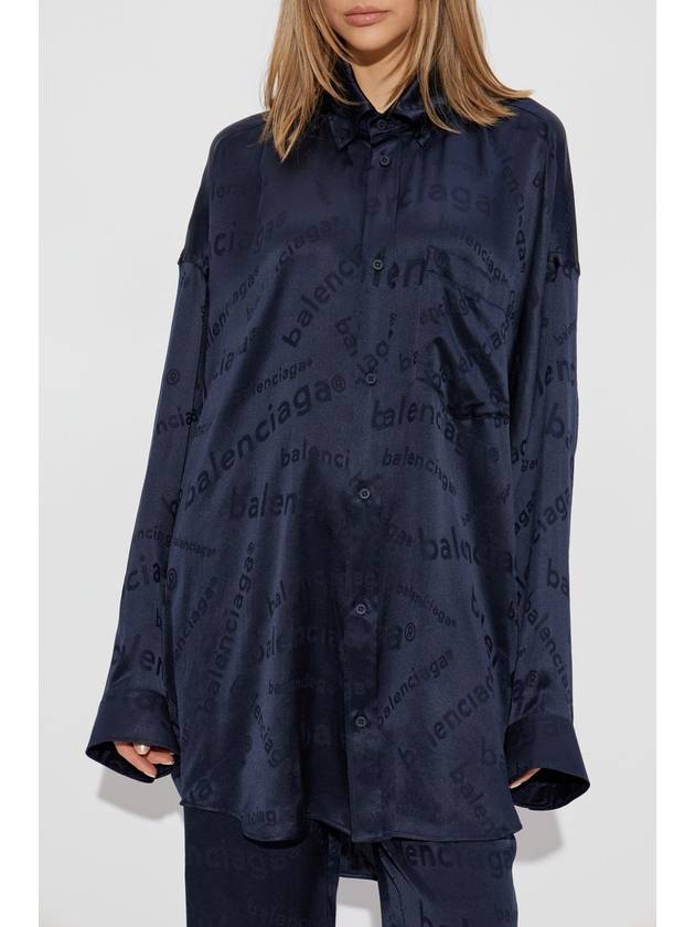 Balenciaga Balenciaga Silk Shirt With Logo, Women's, Navy Blue